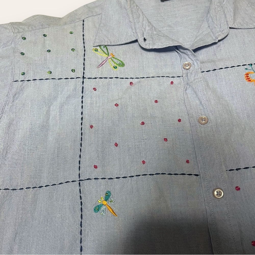 Y2K Beaded Embroidered Collared Shirt S.M.B Plus Size 2x Western Cottagecore - Picture 4 of 7